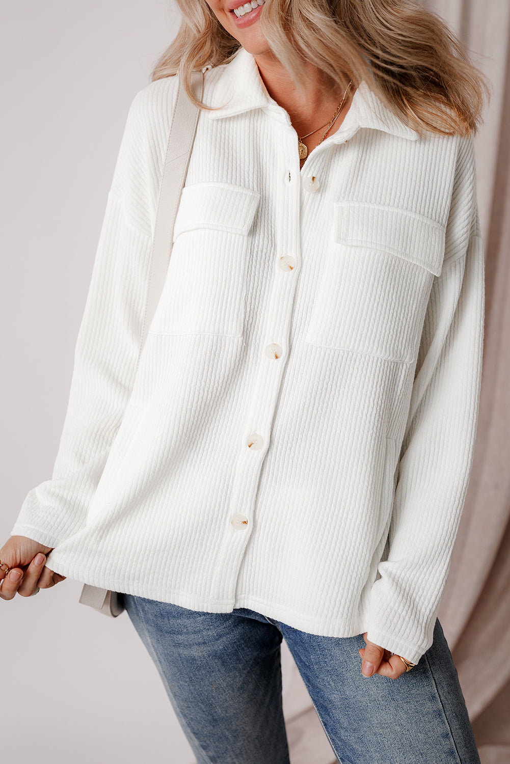Corduroy Buttoned Long Sleeve Shacket