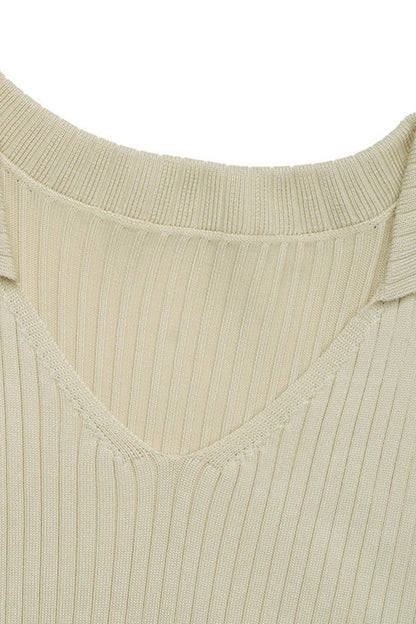 Elegant V Neck Lantern Sleeve Knit Belted Midi Sweater Dress