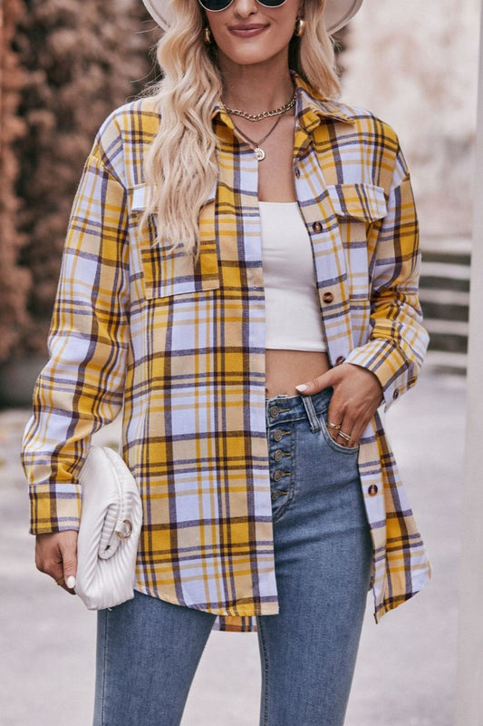 Women’s Plaid Oversized Shirt Casual Fall Button-Up Top