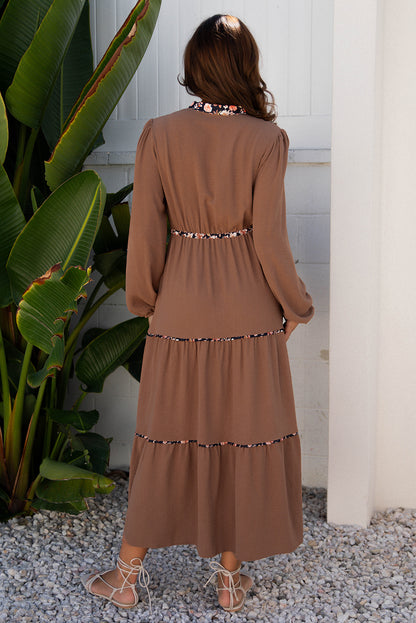 Chestnut Floral Patchwork Long Sleeve Maxi Dress