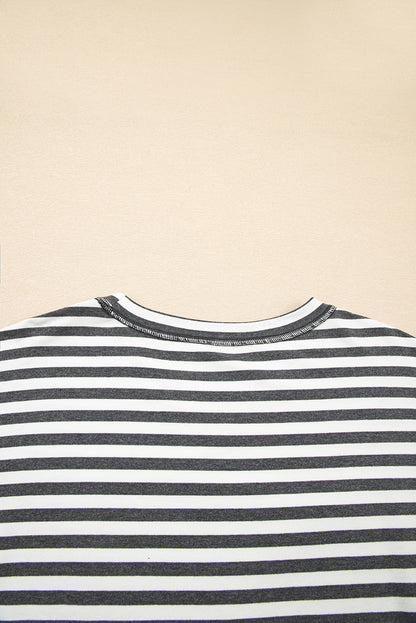 Gray Stripe Knit Top with Star Patch Detail