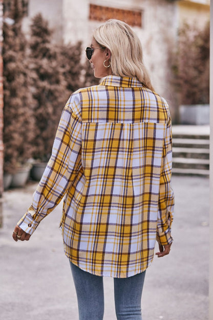 Women’s Plaid Oversized Shirt Casual Fall Button-Up Top