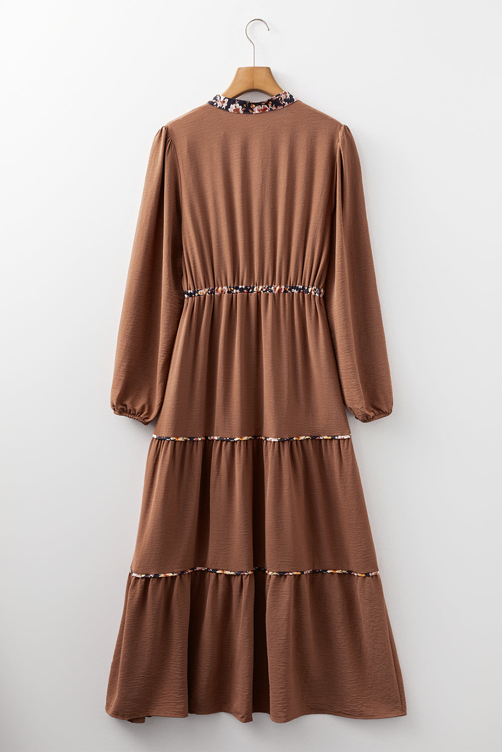 Chestnut Floral Patchwork Long Sleeve Maxi Dress