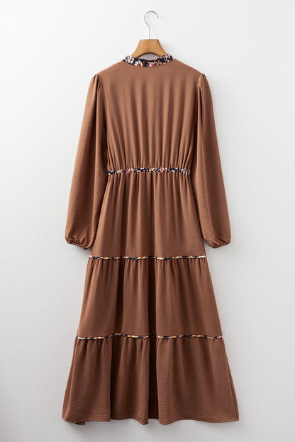 Chestnut Floral Patchwork Long Sleeve Maxi Dress