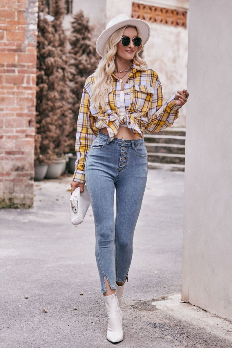 Women’s Plaid Oversized Shirt Casual Fall Button-Up Top