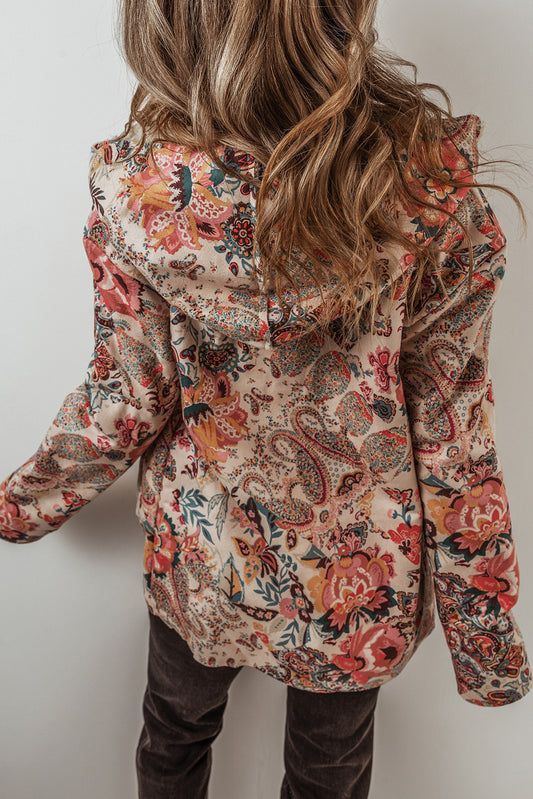 Vintage Paisley Floral Printed Sherpa Lined Jacket