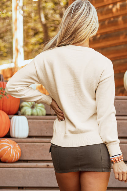 Boo Knitted Pattern Ribbed Edge Drop Sweater