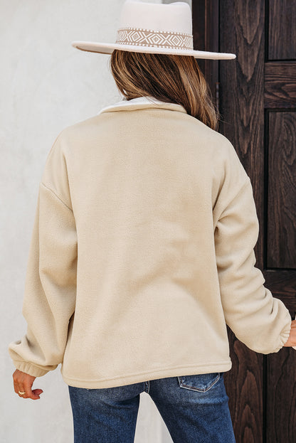 Parchment Fleece Colorblock Zipped Neck Pullover Sweatshirt