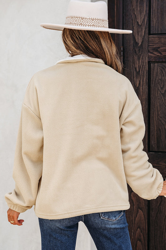 Parchment Fleece Colorblock Zipped Neck Pullover Sweatshirt