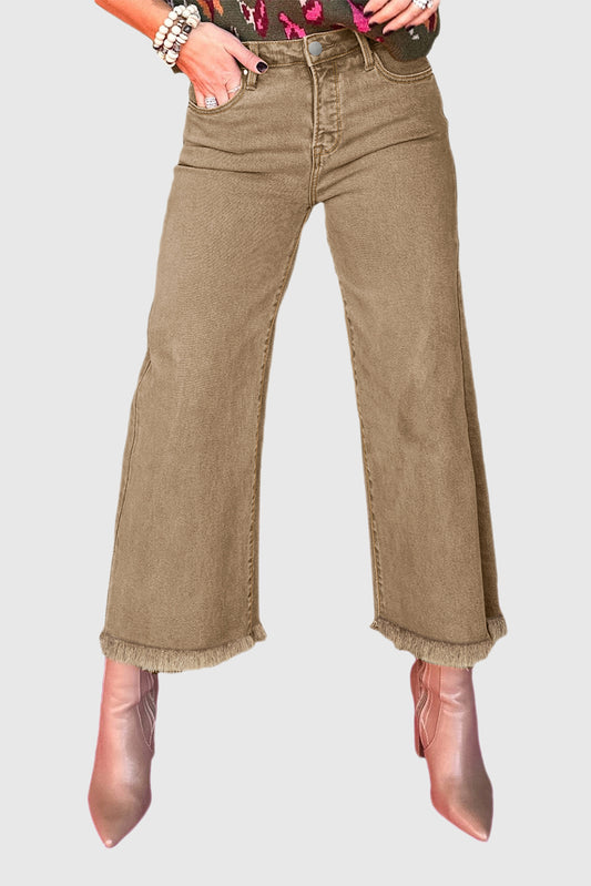 High Waisted Wide Leg Jeans in Light French Beige