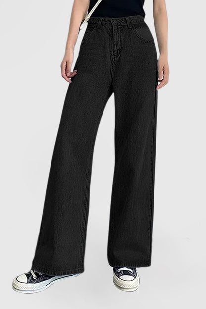 Women's High Waisted Loose Jeans Stretch Zipper Wide Leg Pants