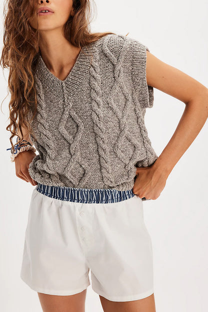 Cable Knit V Neck Sweater Vest Sleeveless Pullover