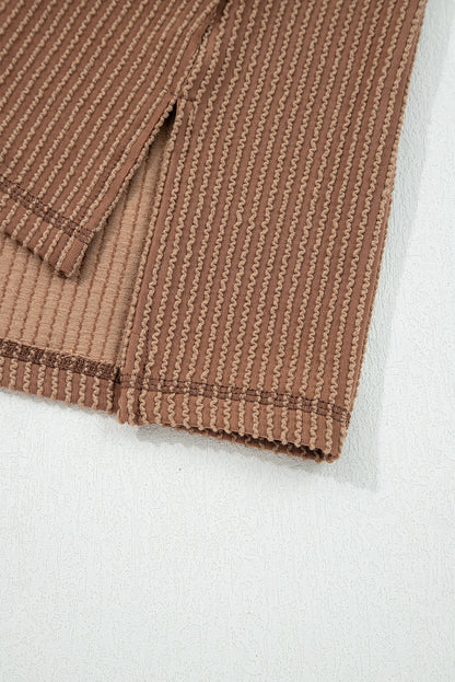Twist Ribbed Exposed Seam Detail Long Sleeve Loose Top