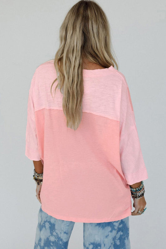 Flower Patch Exposed Seam Oversized V Neck Top