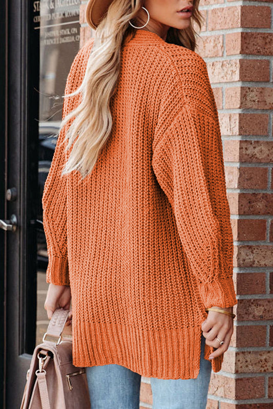 Button Front V Neck Chunky Cardigan Sweater