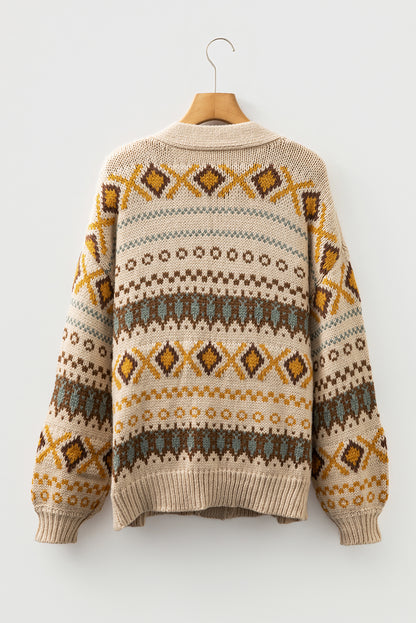 Western Knit V Neck Button Cardigan Sweater
