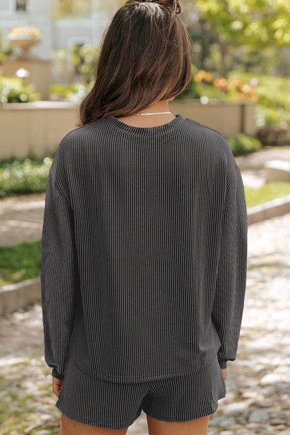 Corded Knit Long Sleeve Top and Shorts Set