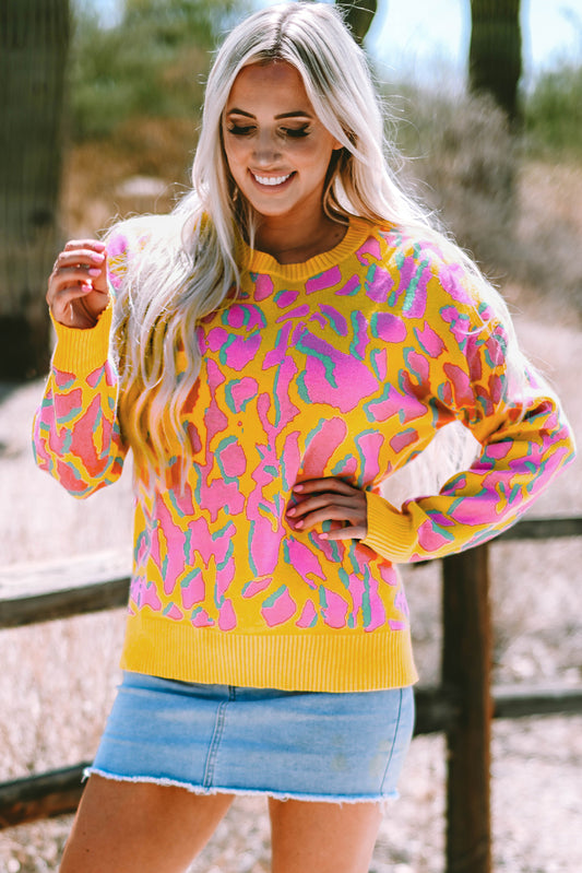 Vitality Orange Abstract Leopard Knit Sweater