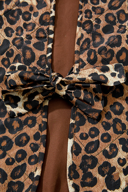 Leopard Quilted Tie Front Jacket for Women