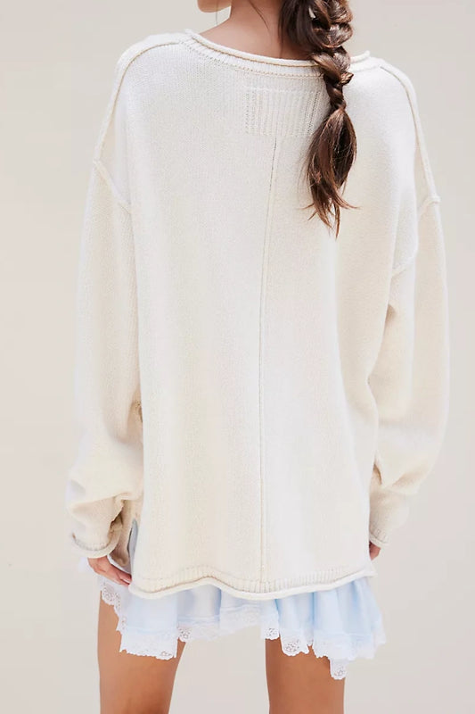 Oversized Slouchy Cotton Knit Crew Sweater