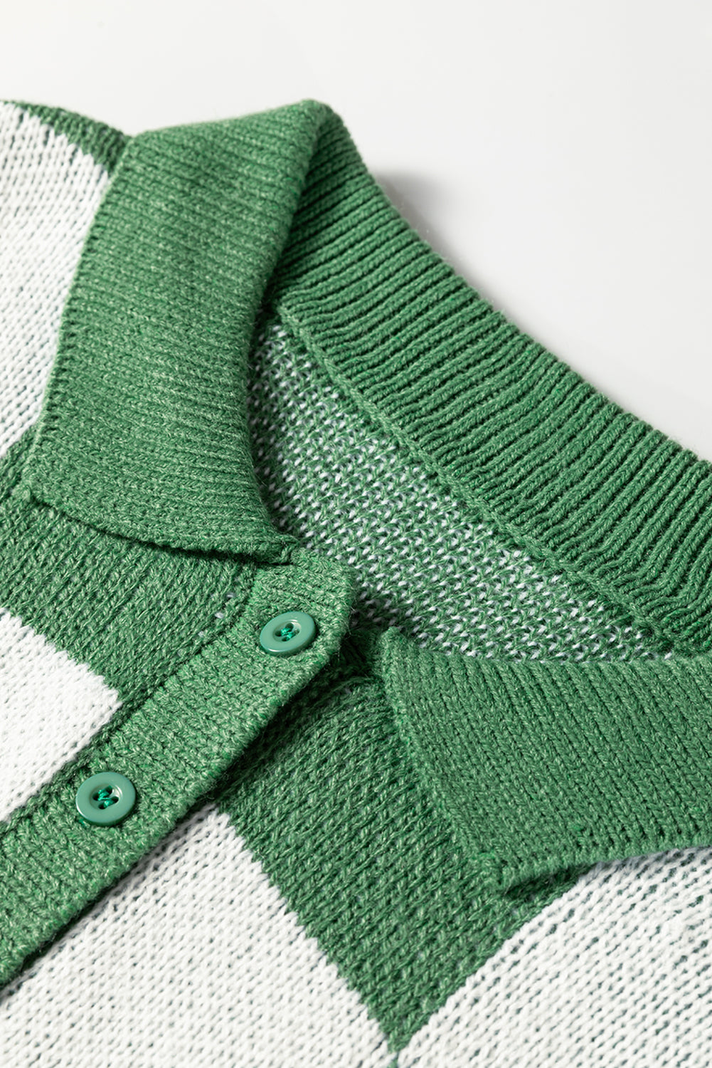Checkered Pattern Polo Collar Loose Knit Sweater