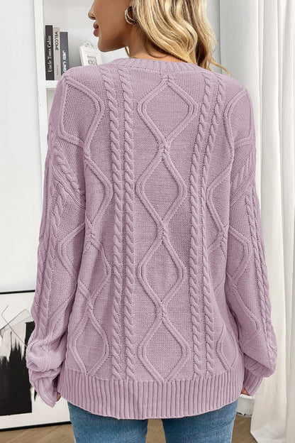 Women Cable Knit Crew Neck Pullover Sweater
