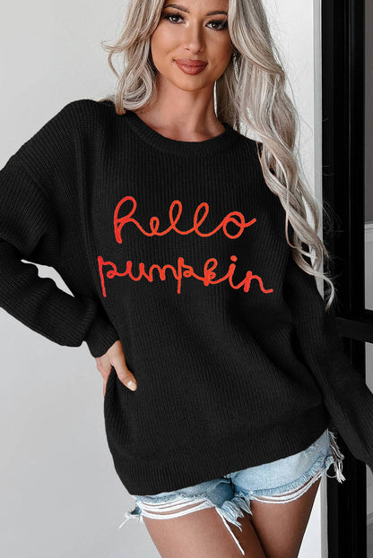 Hello Pumpkin Fall Casual Graphic Sweater
