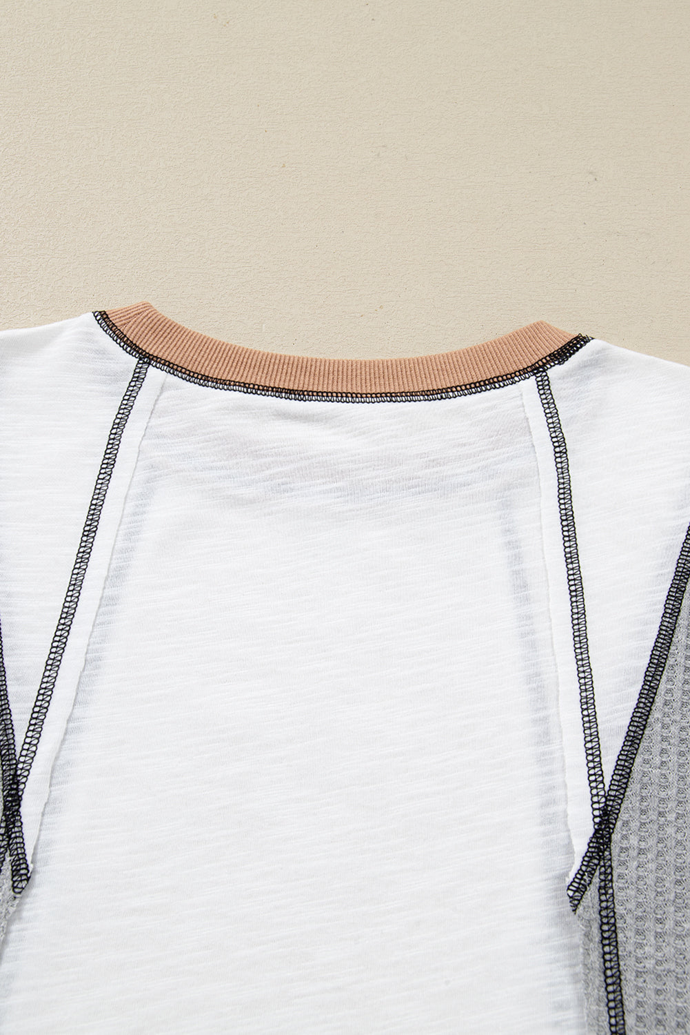 Contrast Block Mixed Textured Knit Casual Top
