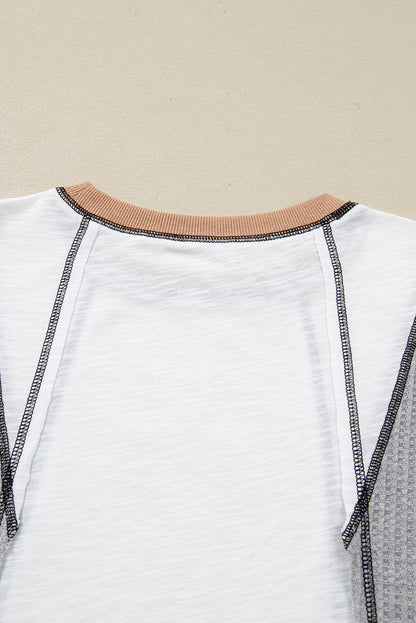 Contrast Block Mixed Textured Knit Casual Top