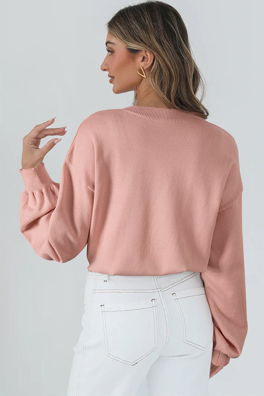 Blossom Big Flower Accent Bubble Sleeve Sweater