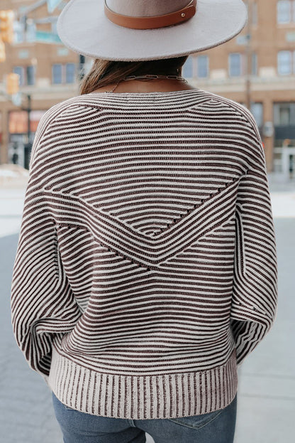 Striped Knit Oversized Boat Neck Fall Sweater