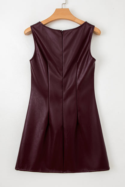 Vegan Leather Sleeveless Mini Dress for Women