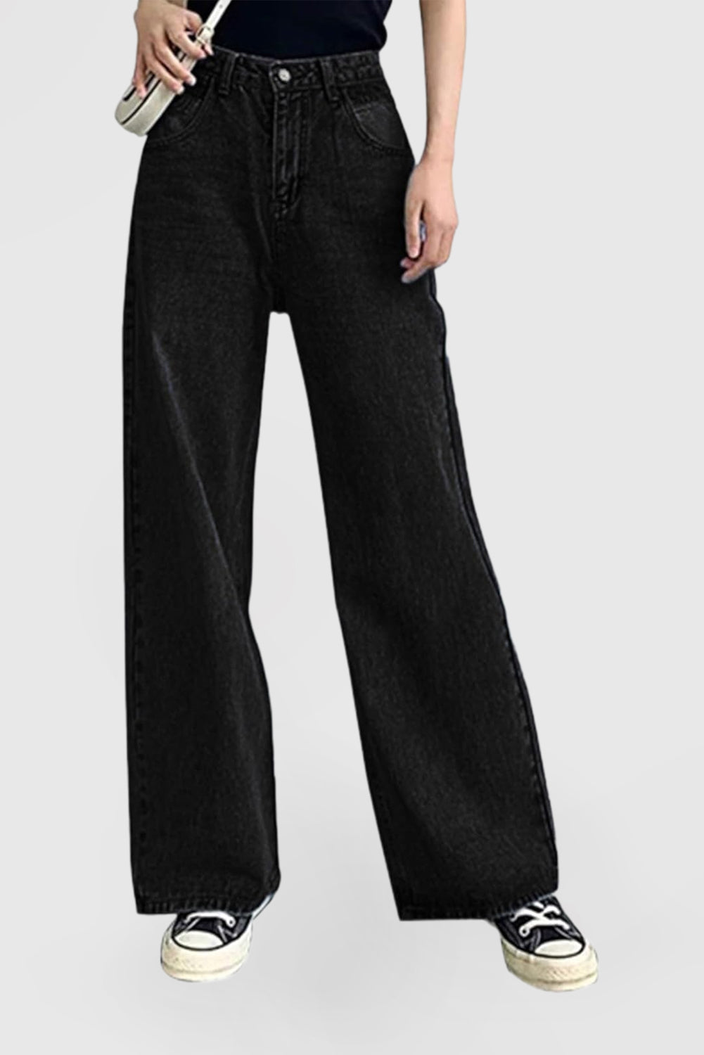 Women's High Waisted Loose Jeans Stretch Zipper Wide Leg Pants