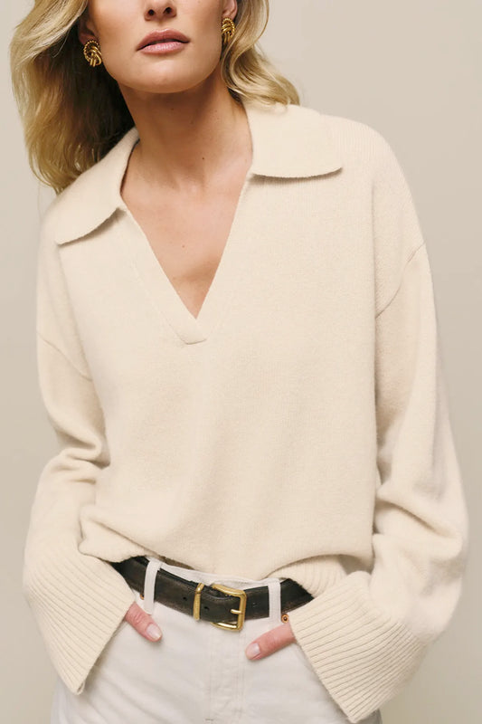 Oversized V Neck Cashmere Polo Sweater Top