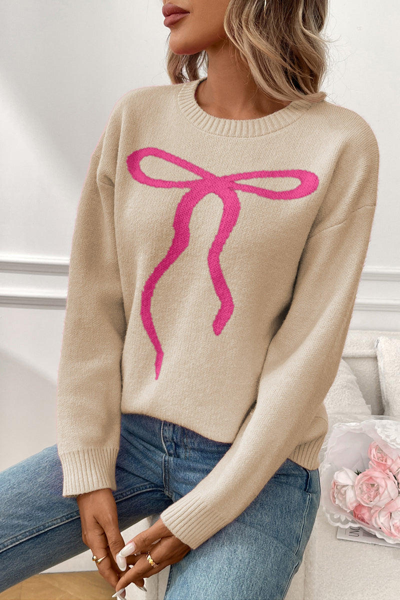 Chic Bow Tie Sweater Vintage Casual Pullover for Women
