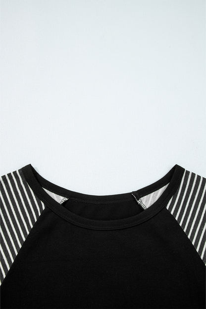 Contrast Print Striped Raglan Long Sleeve Loose Top
