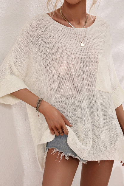 Womens Loose Knit Pullover Top with Pocket