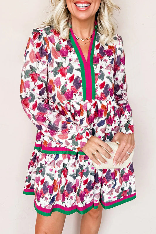 Street Style Floral Print Long Sleeve Mini Dress