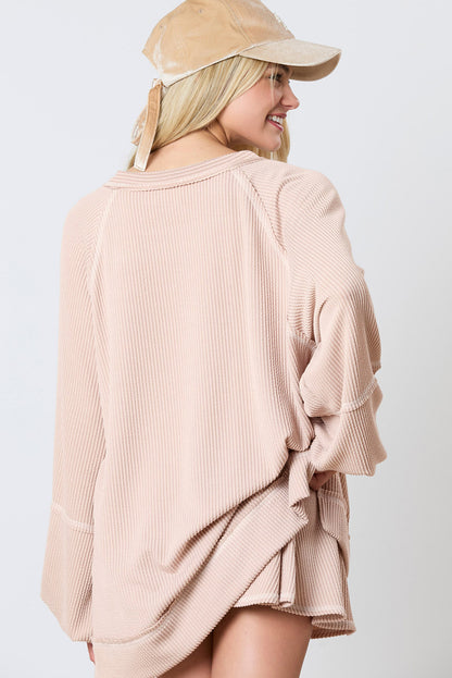 Corded Lantern Sleeve Top High Waist Ruffled Skirt Set