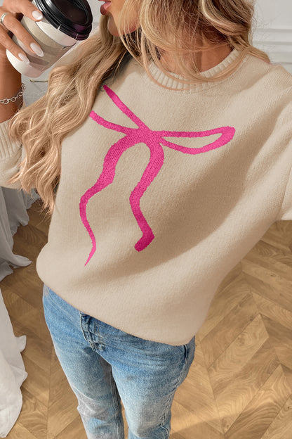 Chic Bow Tie Sweater Vintage Casual Pullover for Women