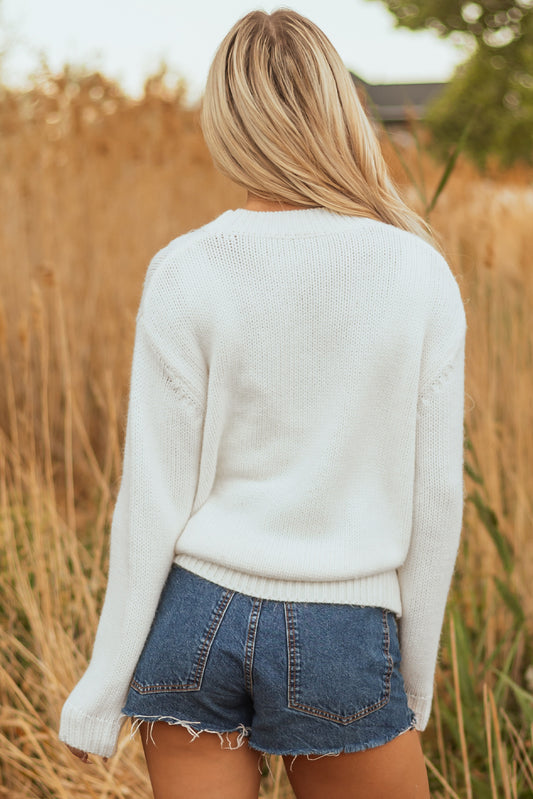 Western Boots Embroidered Bow Knit Sweater