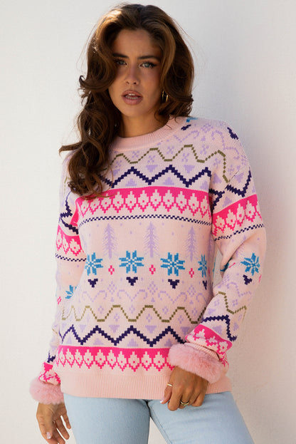 Wholesale Multicolor Christmas Snowflake Knit Sweater