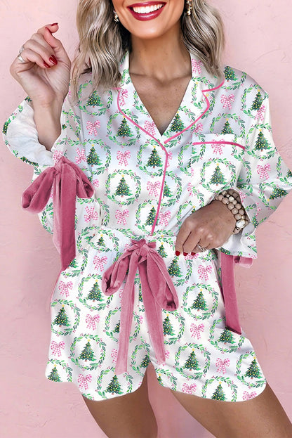 Cozy Christmas Velvet Bow Knot Loungewear Pajama Set