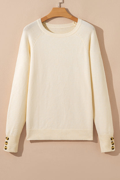 Buttoned Bishop Sleeve Crew Neck Sweater