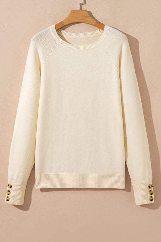 Buttoned Bishop Sleeve Crew Neck Sweater