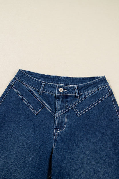 High Waist Flared Jeans with Stitched Pocket Detail