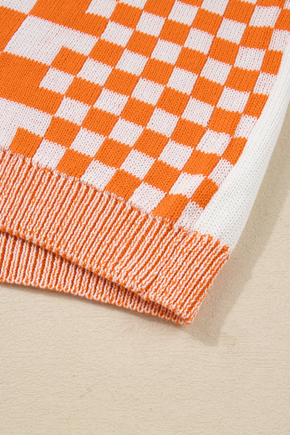 Checkered Bubble Sleeve Drop Shoulder Open Cardigan