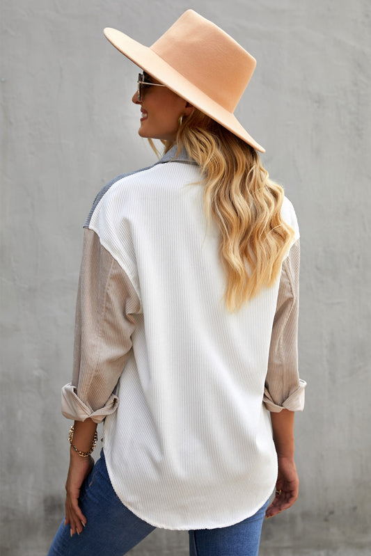 White Sequin Football Print Corduroy Shacket for Thanksgiving