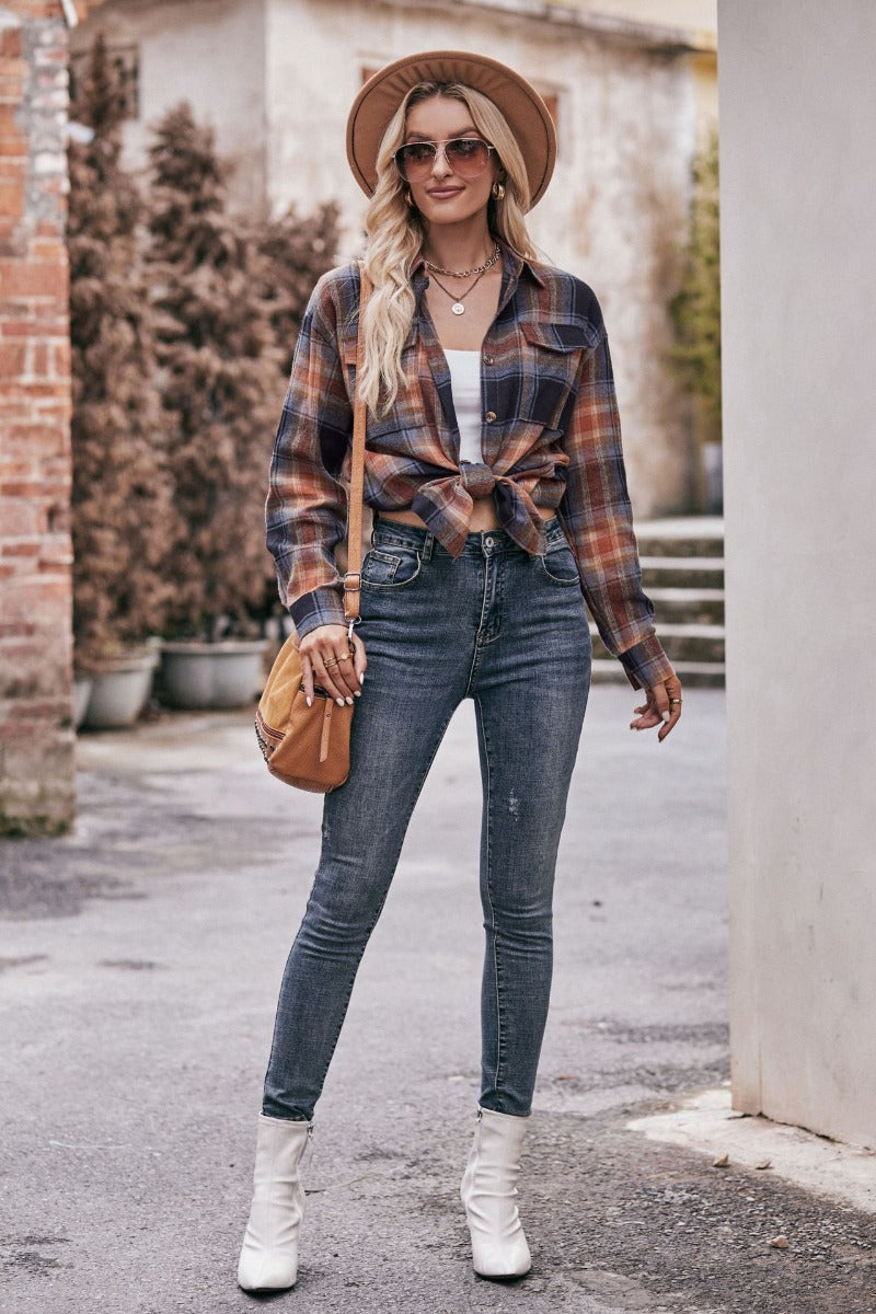 Plaid Oversized Shirt for Women Casual Fall Top
