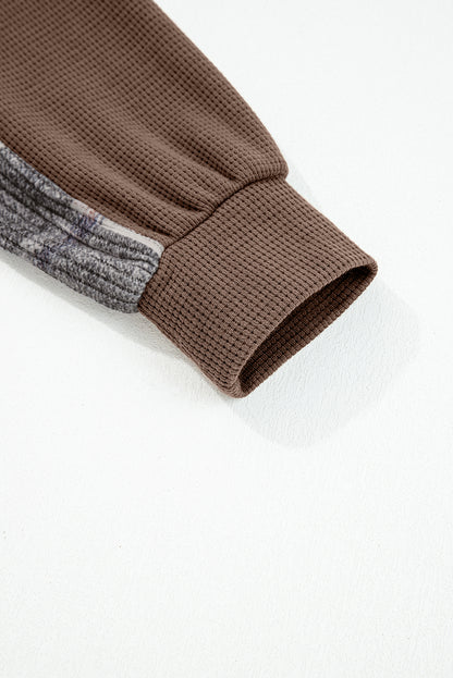 Plaid Patchwork Button Down Hooded Waffle Shacket